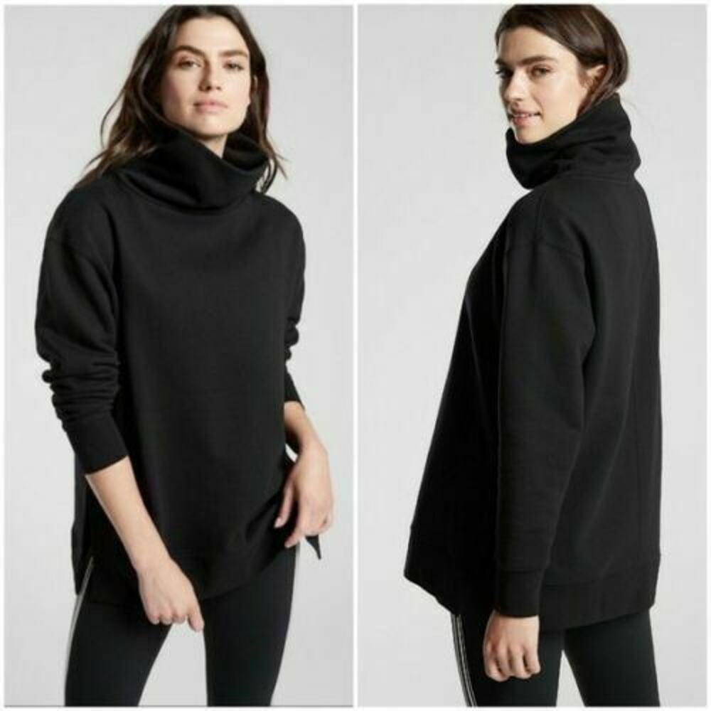 Athleta 24/7 Funnel Neck Pullover Long Sleeve Thick Sweatshirt Black Womens XXS